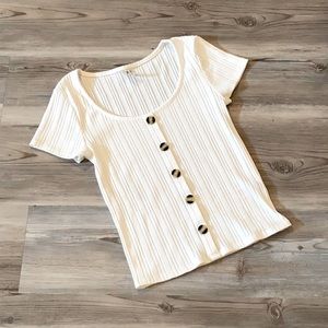 MUDD Cute Buttoned Cream Color Short Sleeve Top